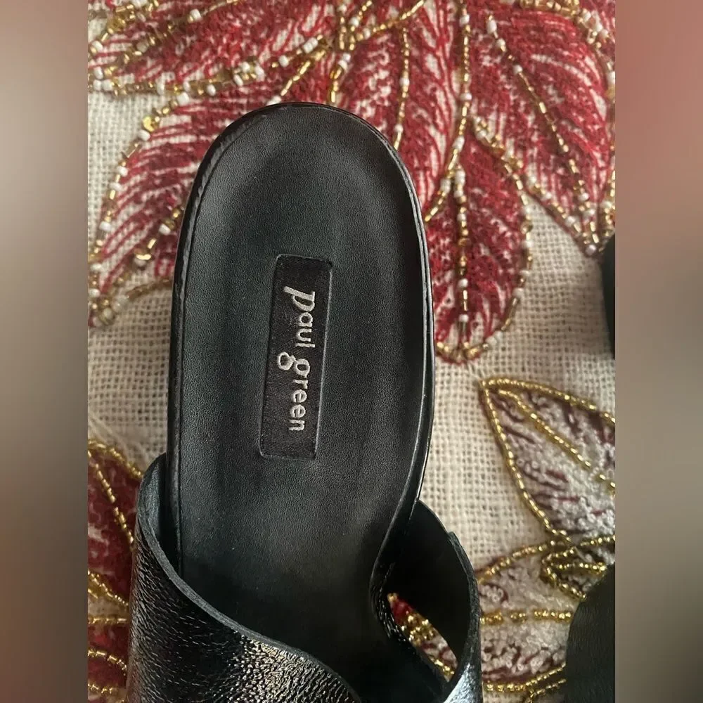 PAUL GREEN Sandals Black Leather  Soft Heels Shoes UK 3.5 US 6 Made In Austria